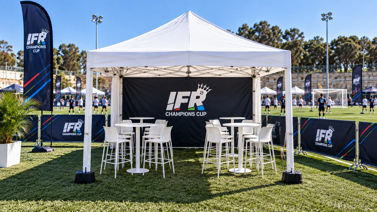 Visualisation of a 4m × 4m hospitality gazebo at the IFR Champions Cup