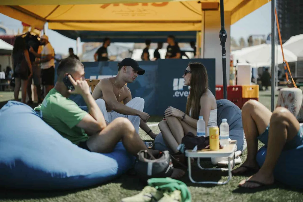 Colleagues relax together in a company hospitality area at a previous IFR event