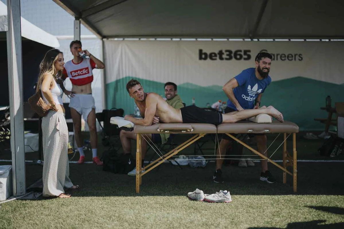 A bet365 branded activation space with players at IFR Champions Cup 2026